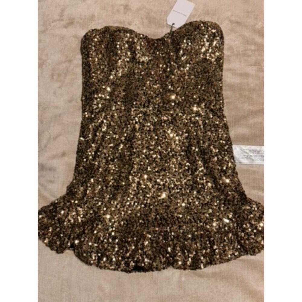 Dress the Population Gold Sequin Strapless Mini Dress XL
